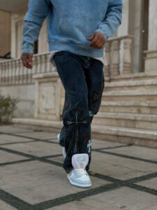 شلوار فول بگ ابی تیره کروم